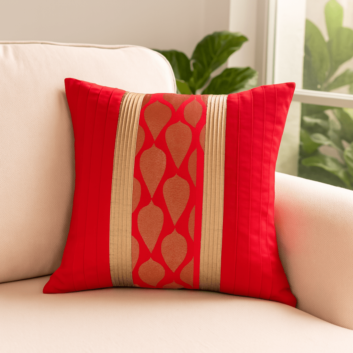 Sunflare Red Cushion Cover, 16" x 16", Pack of 1 - Coral Slub -